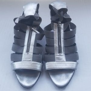PIERRE HARDY Grey +Silver Wedge Sandals 37.5